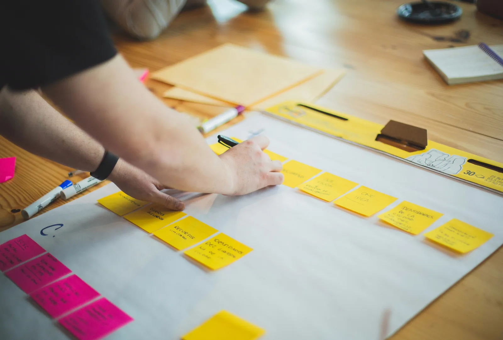 Planning session with sticky notes